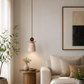 HDC Modern Ceramic Pendant Light with Wooden Accent for Bedroom, Living Room
