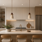 HDC Modern Ceramic Pendant Light with Wooden Accent for Bedroom, Living Room