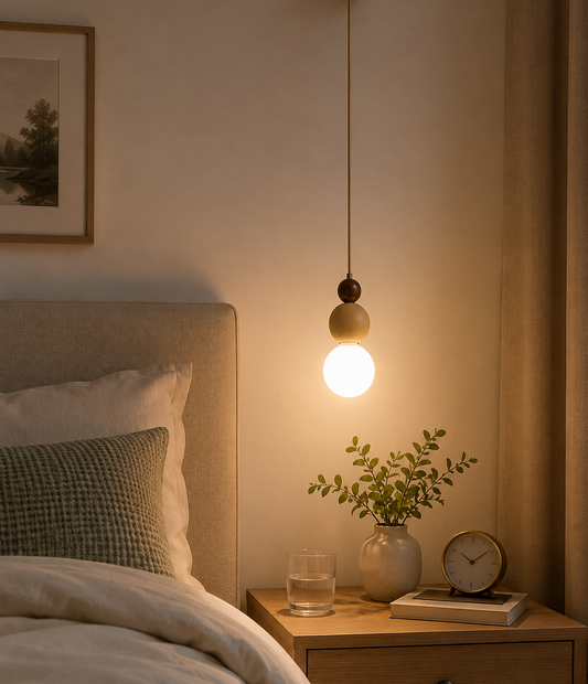 HDC Modern Wooden Globe Pendant Light for Bedroom, Living Room