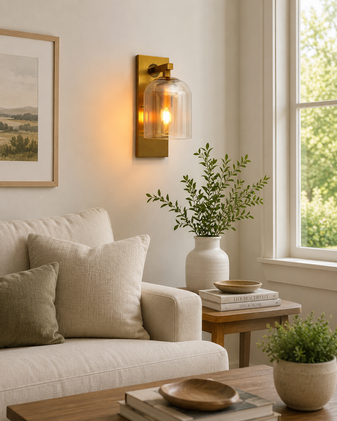 HDC Modern Amber Glass Wall Light for Bedroom, Living Room