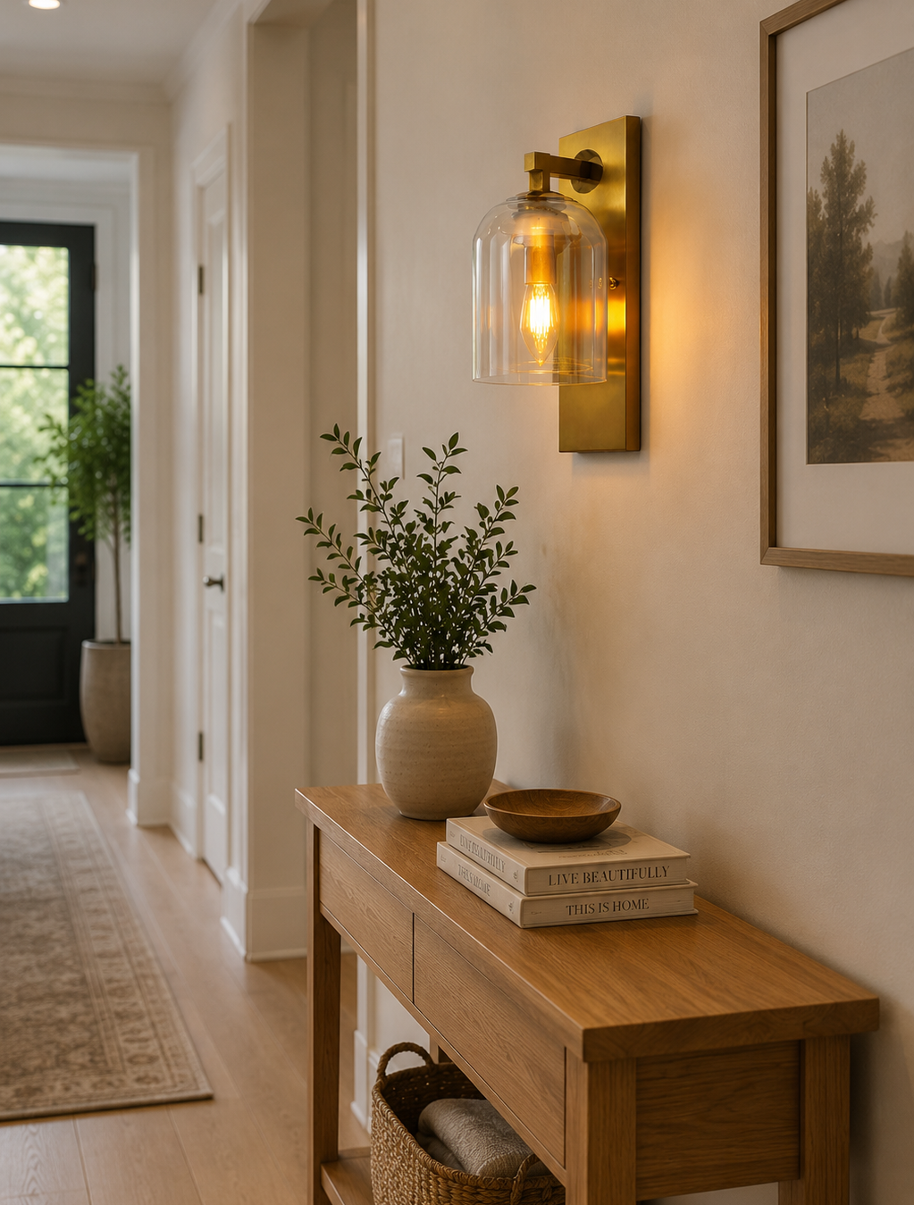 HDC Modern Amber Glass Wall Light for Bedroom, Living Room