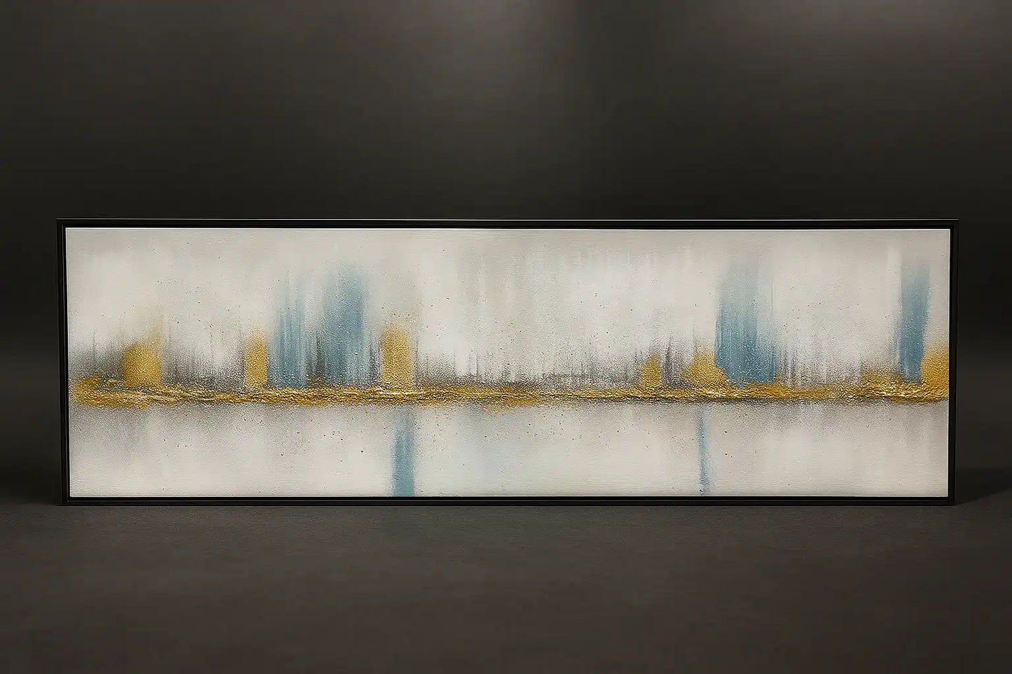 HDC Handcrafted Beautiful Design Painting Of Minimalist Canvas is Predominantly Shades of White and Gray, with Interspersed Areas of Muted Teal Blue and Gold Flecks or Accents