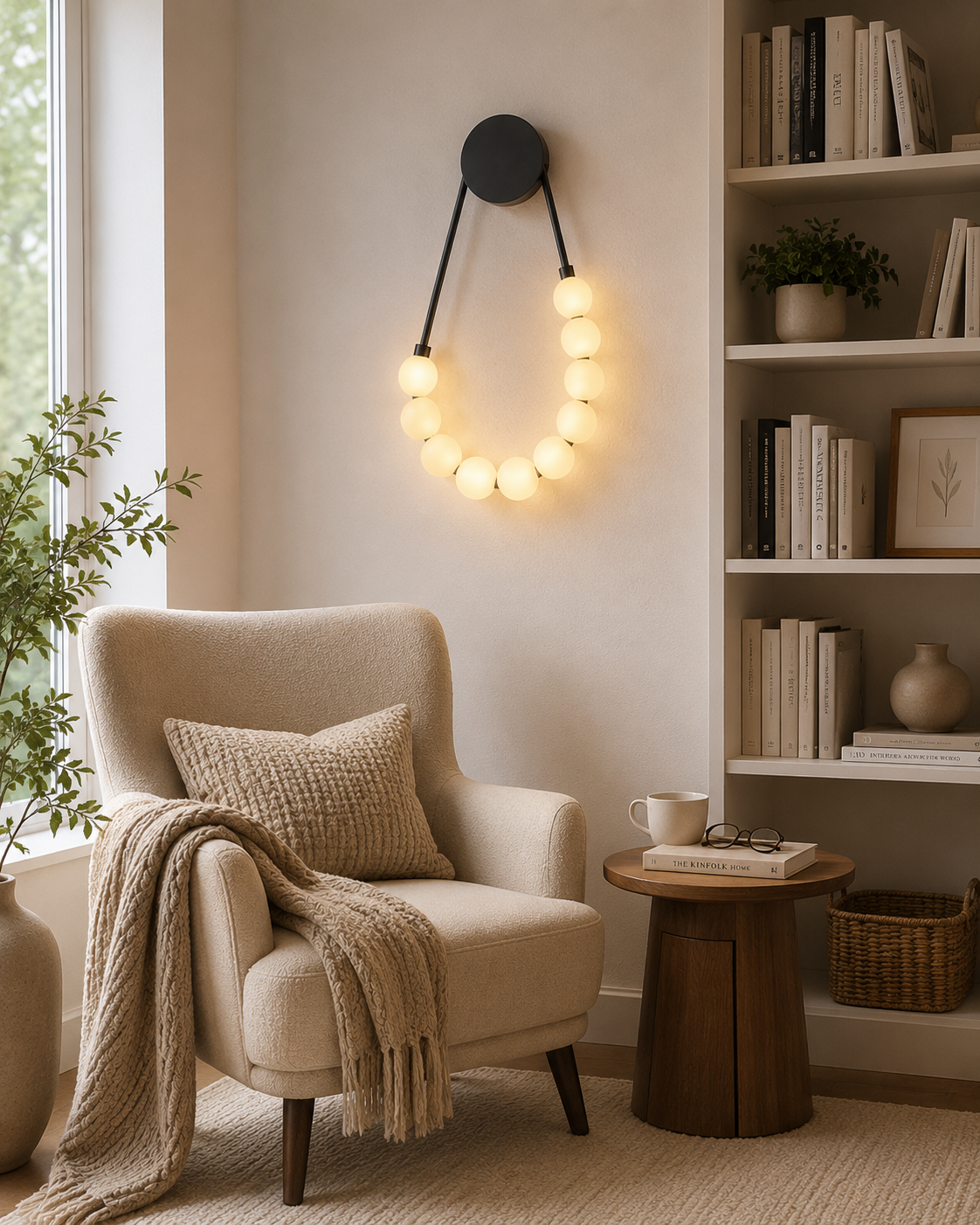 HDC Modern Black Globe Loop Wall Light for Bedroom, Living Room