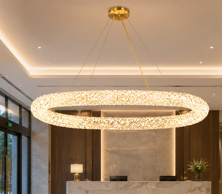 HDC Luxury Crystal Oval LED Chandelier for Bedroom, Living Room