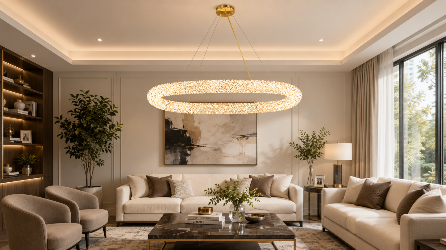 HDC Luxury Crystal Oval LED Chandelier for Bedroom, Living Room
