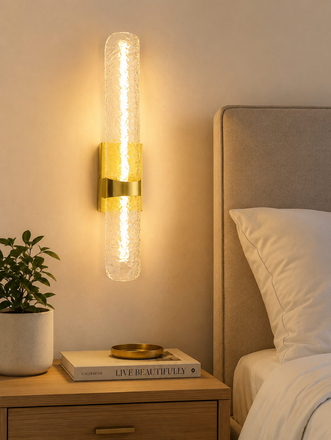 HDC Modern Gold Crystal LED Wall Light for Bedroom, Living Room