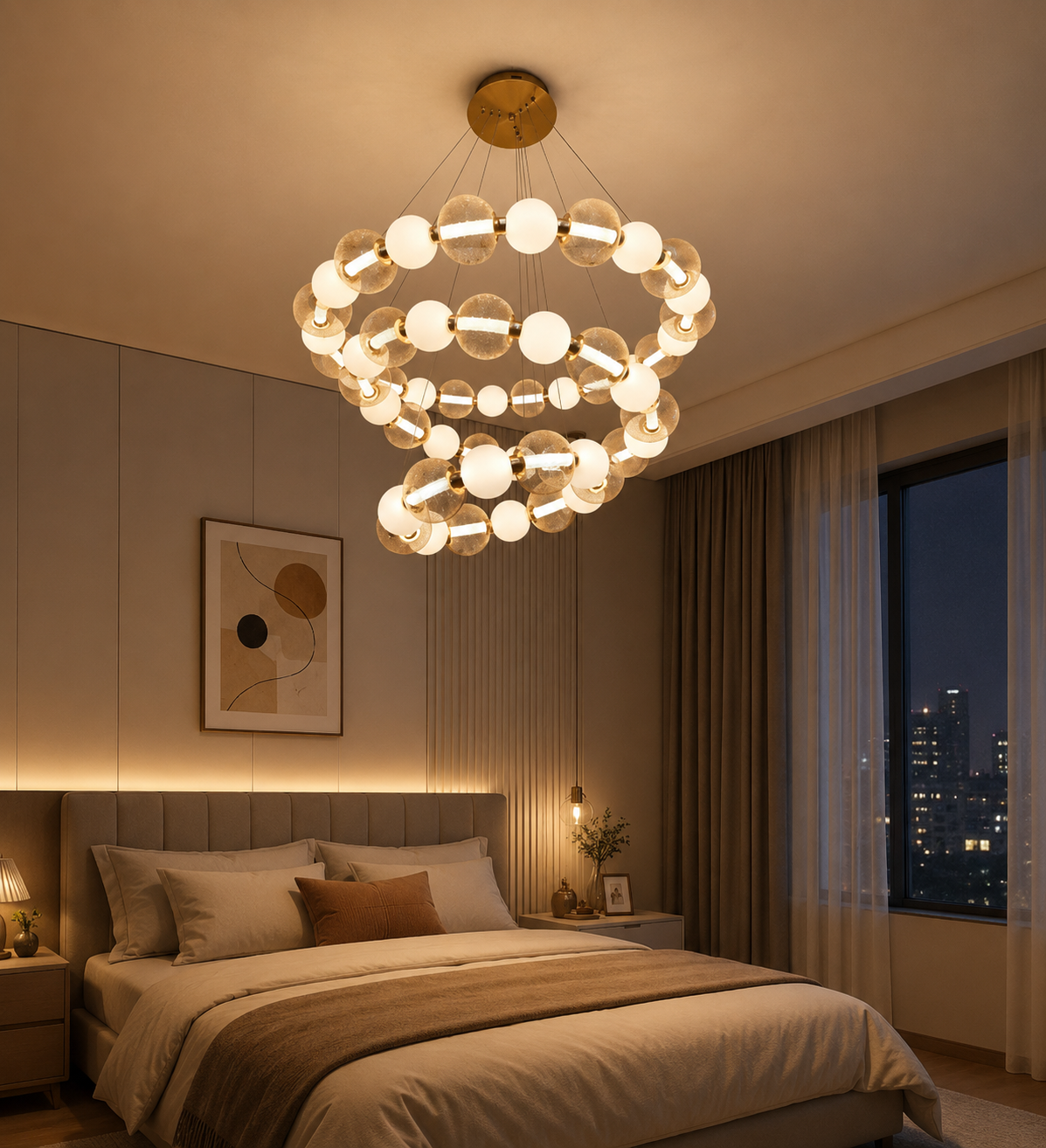 HDC Luxury Gold 3-Ring Modern LED Chandelier for Bedroom, Living Room