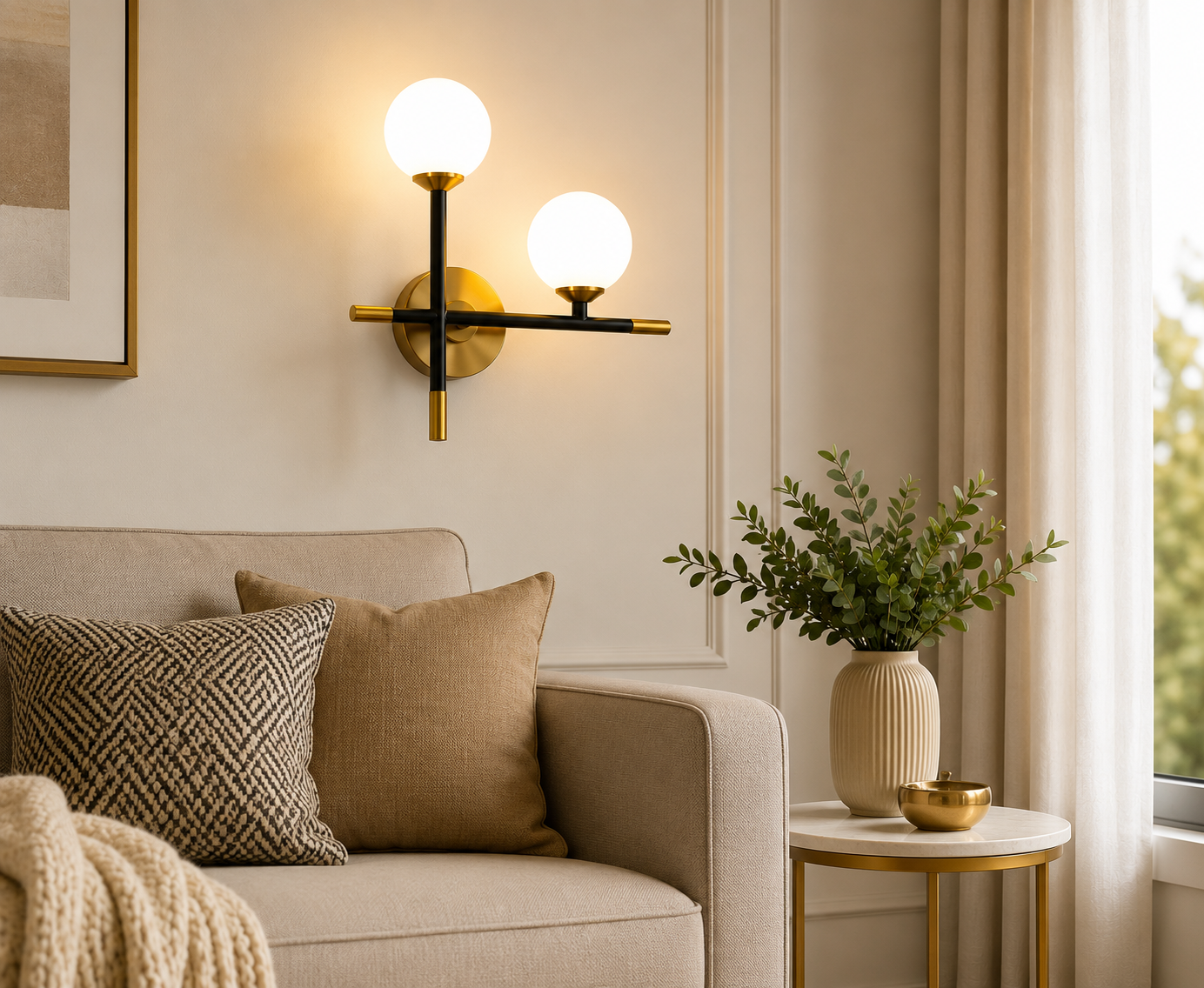 HDC Modern Dual Globe Wall Light for Bedroom, Living Room