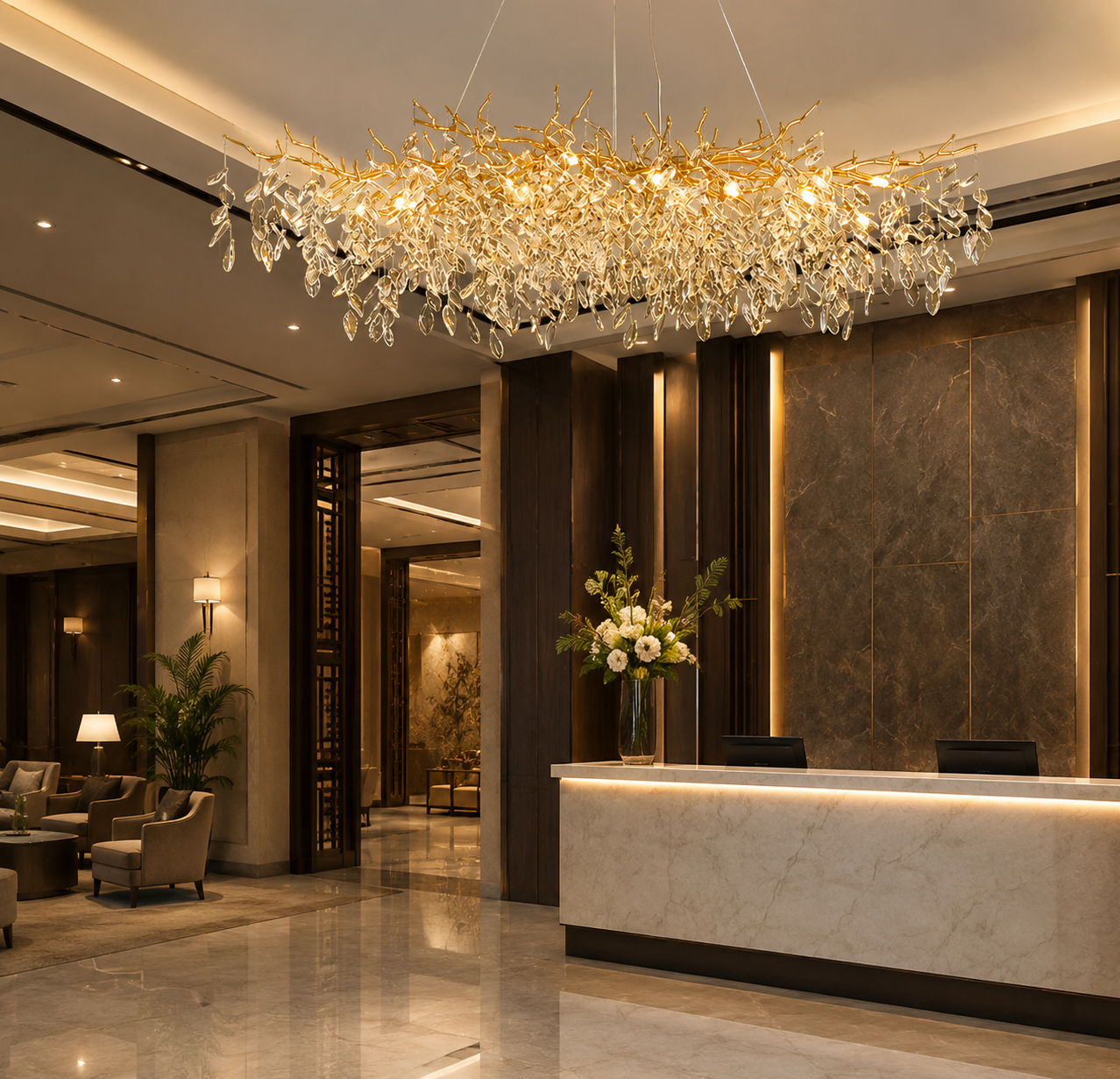 HDC Luxury 1800mm Crystal Branch Chandelier for Bedroom, Living Room