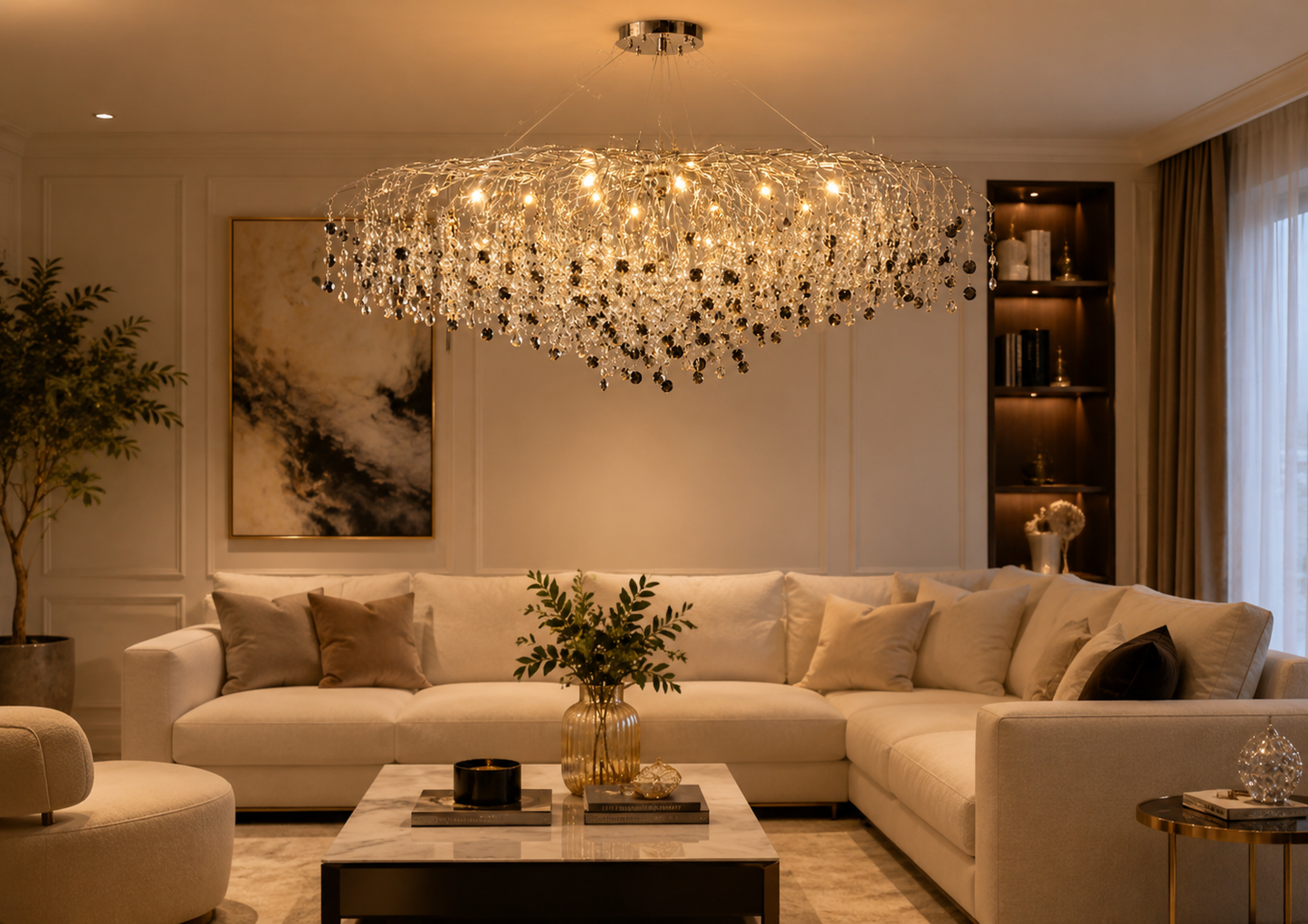 HDC Premium Handcrafted Crystal Ceiling Chandelier for Bedroom, Living Room