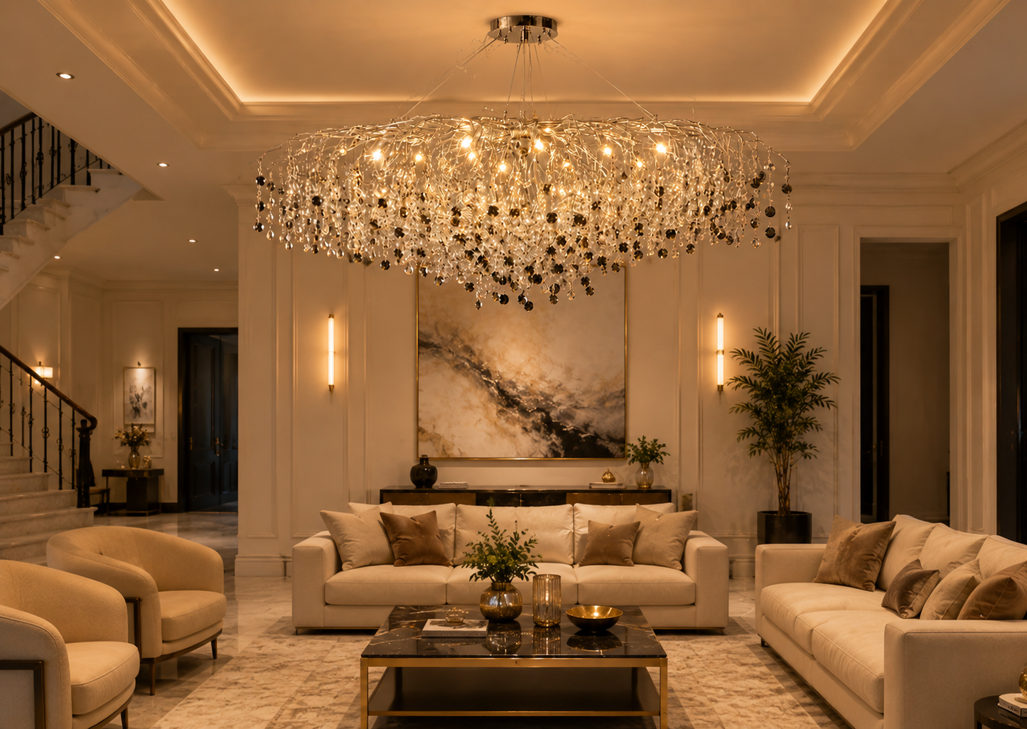 HDC Premium Handcrafted Crystal Ceiling Chandelier for Bedroom, Living Room