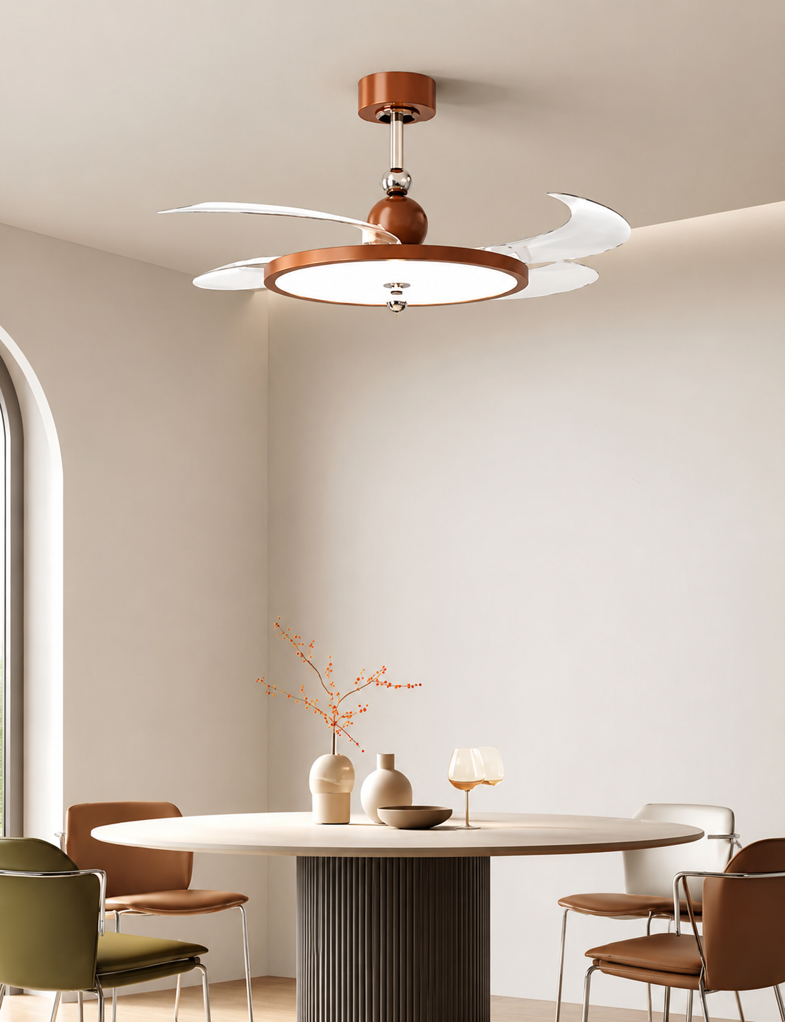 HDC Modern Retractable LED Ceiling Fan with Acrylic Blades for Bedroom, Living Room