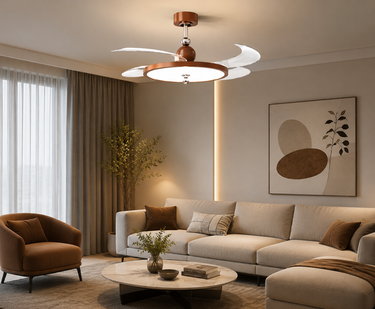 HDC Modern Retractable LED Ceiling Fan with Acrylic Blades for Bedroom, Living Room