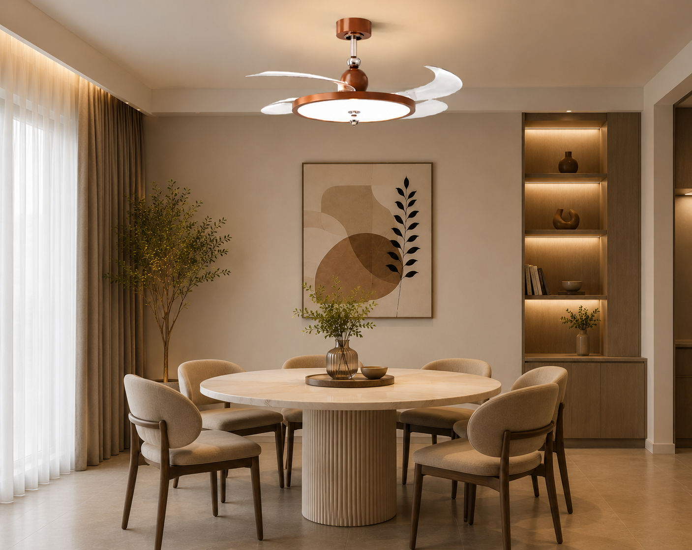 HDC Modern Retractable LED Ceiling Fan with Acrylic Blades for Bedroom, Living Room