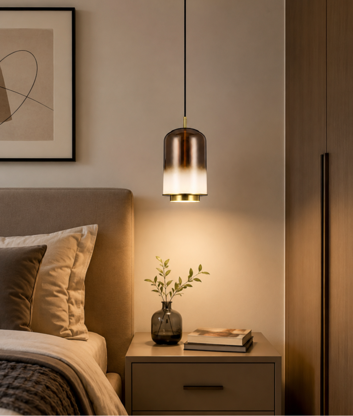 HDC Luxury Smoky/ Amber Glass Pendant Light for Bedroom, Living Room