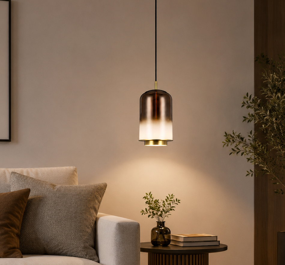 HDC Luxury Smoky/ Amber Glass Pendant Light for Bedroom, Living Room