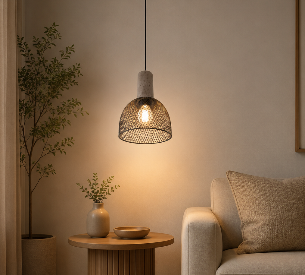 HDC Modern Industrial Terrazzo & Gold Mesh Pendant Light