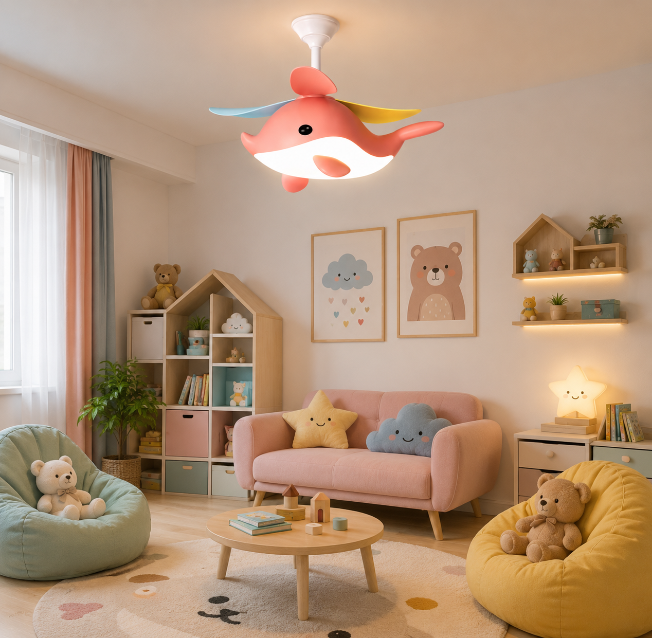 HDC Cute Whale Kids Ceiling Fan Light for Kids Bedroom, Nursery, Playroom