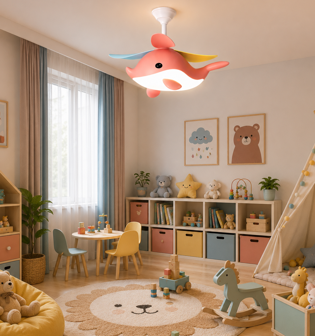 HDC Cute Whale Kids Ceiling Fan Light for Kids Bedroom, Nursery, Playroom