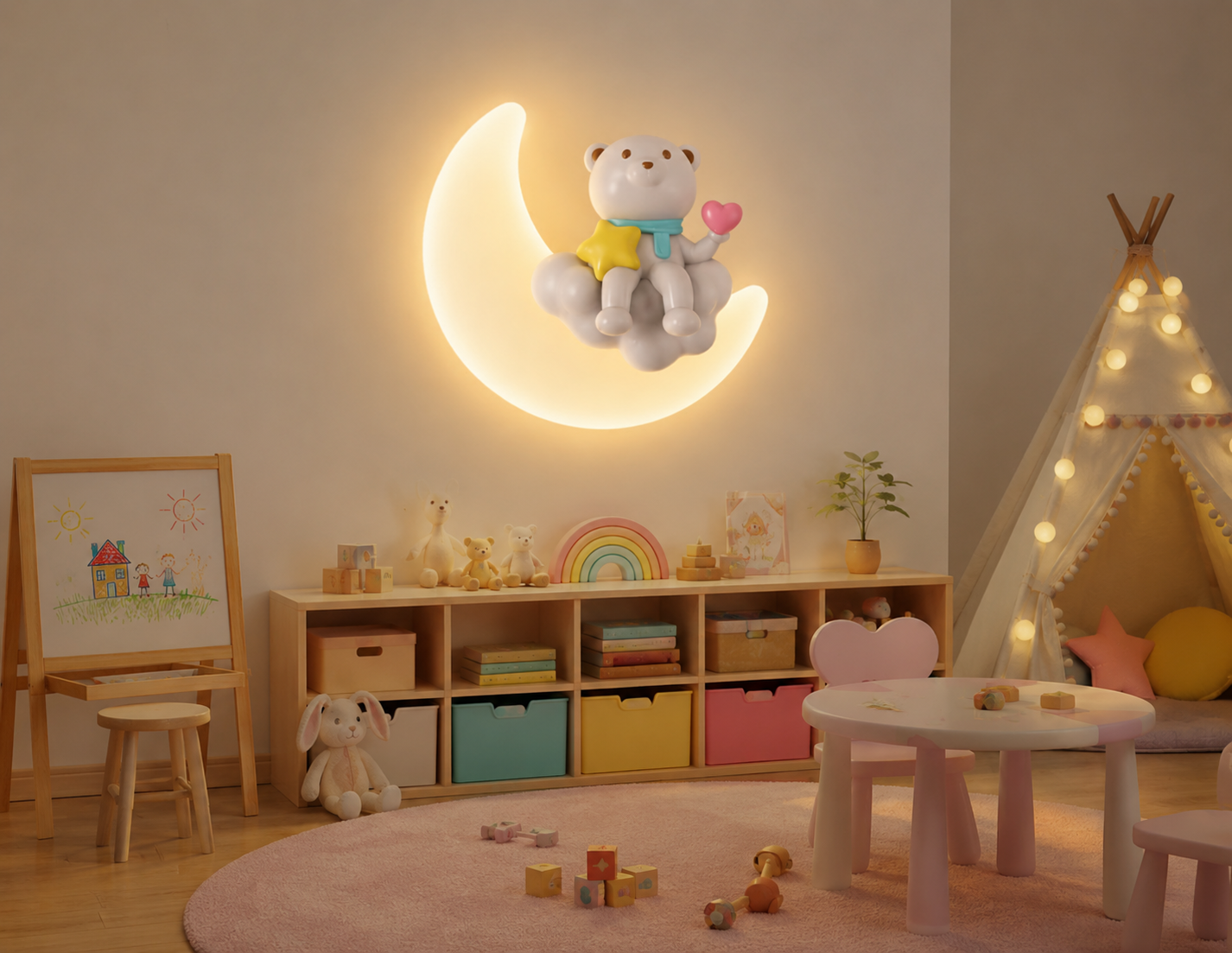 HDC Cute Bear Moon Kids Wall Light for Kids Bedroom, Nursery, Playroom