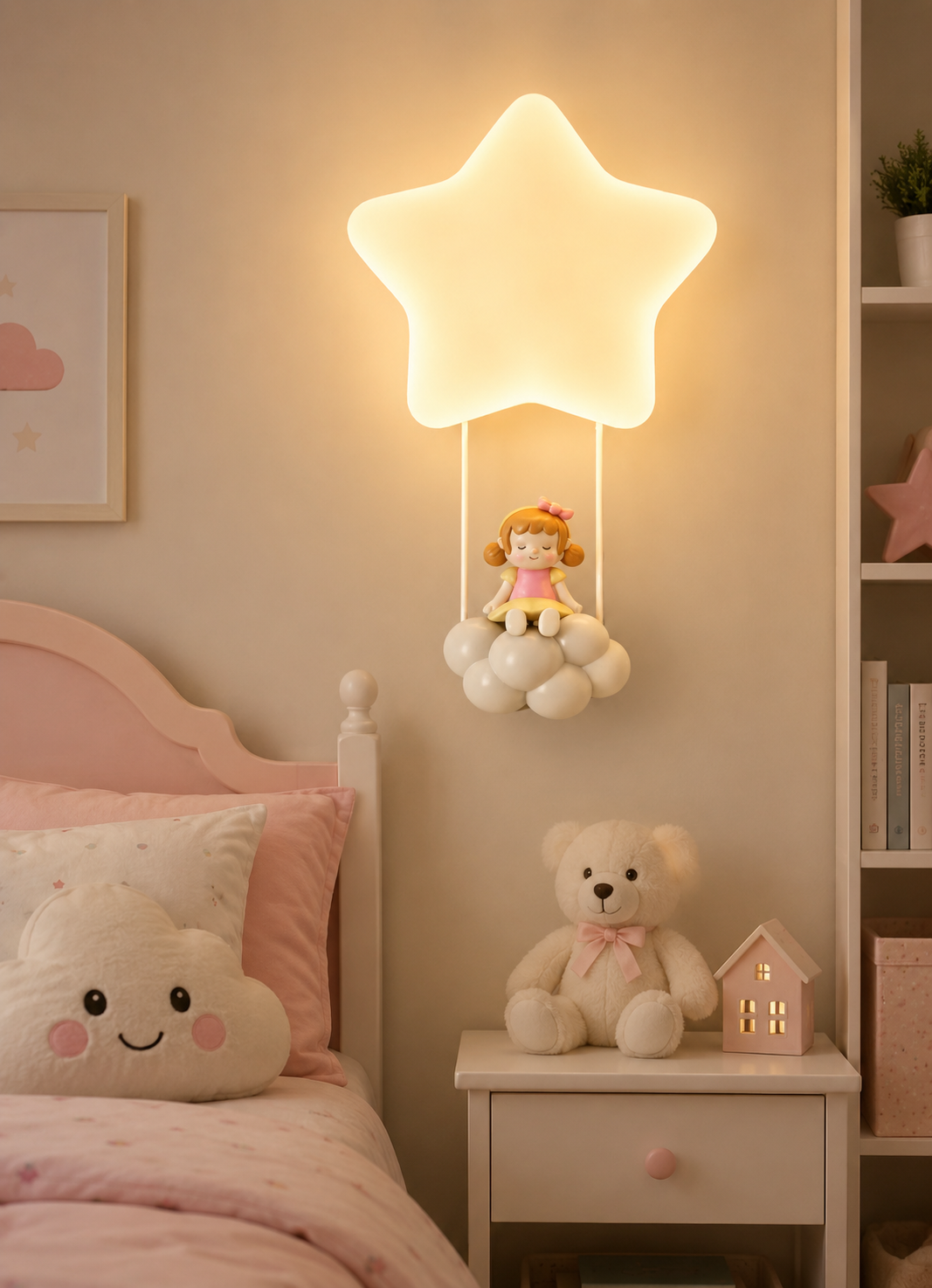 HDC Cute Star Kids LED Wall Light with Cloud Doll for Kids Bedroom, Nursery, Playroom