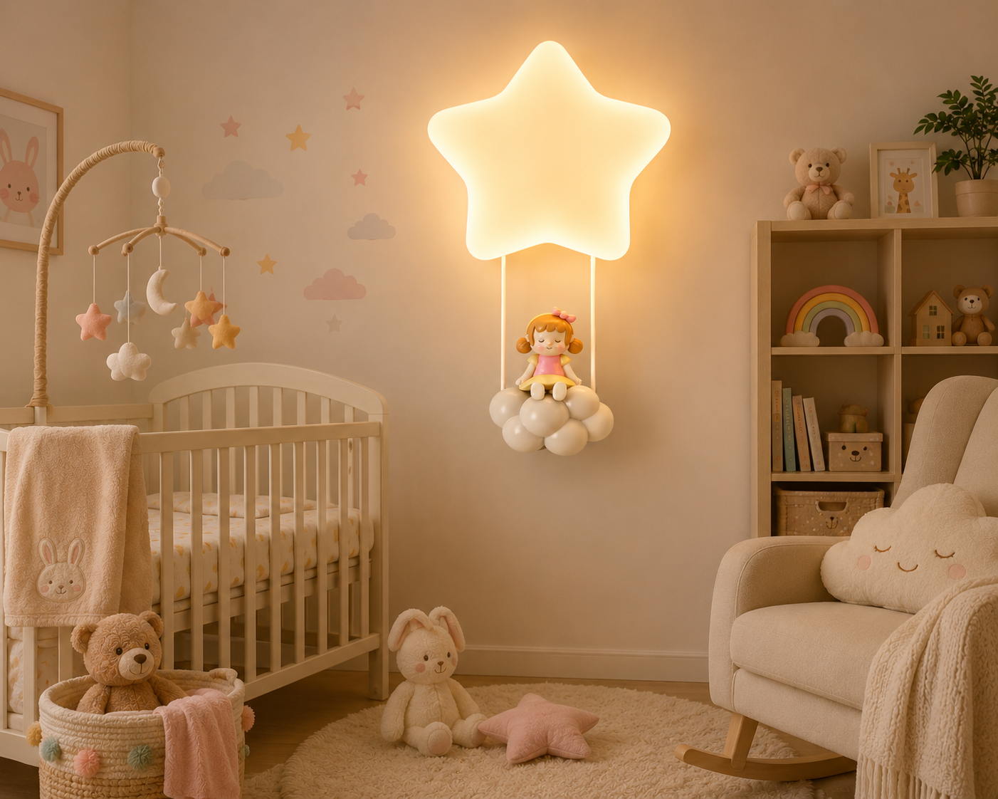 HDC Cute Star Kids LED Wall Light with Cloud Doll for Kids Bedroom, Nursery, Playroom