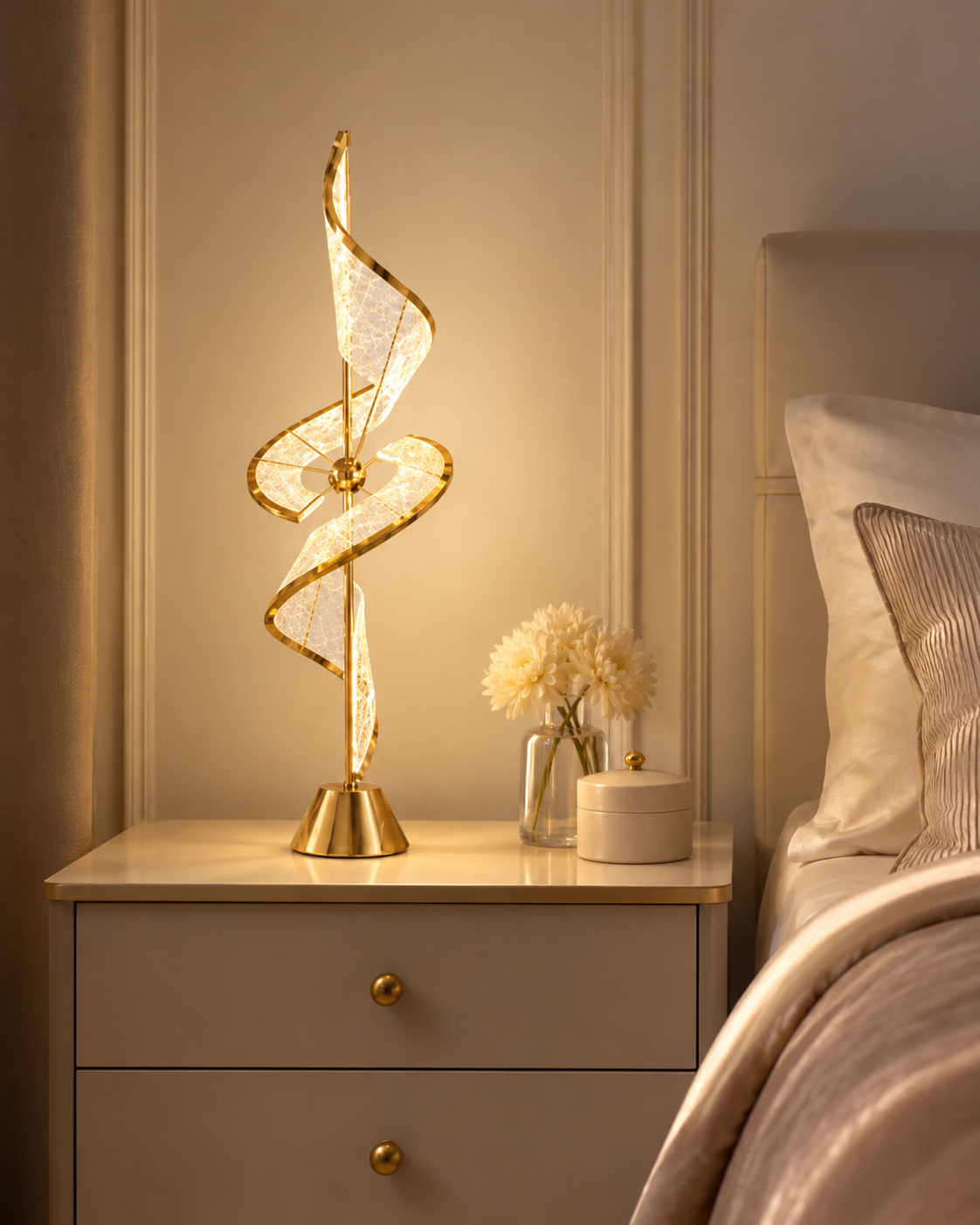 HDC Modern Crystal Spiral LED Table Lamp for Bedroom, Living Room, Office Desk