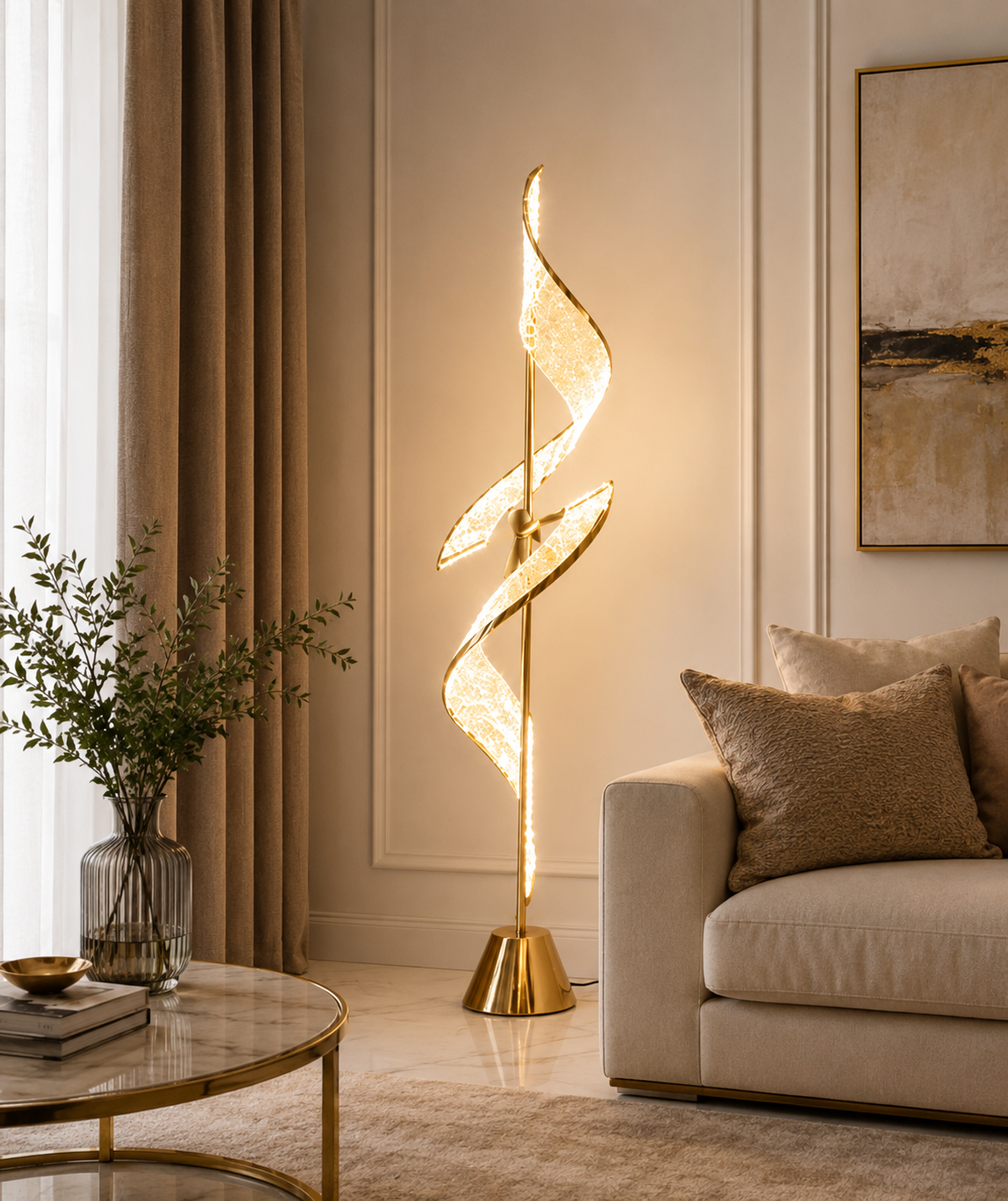 HDC Modern Luxury Crystal Spiral LED Floor Lamp for Bedroom, Living Room
