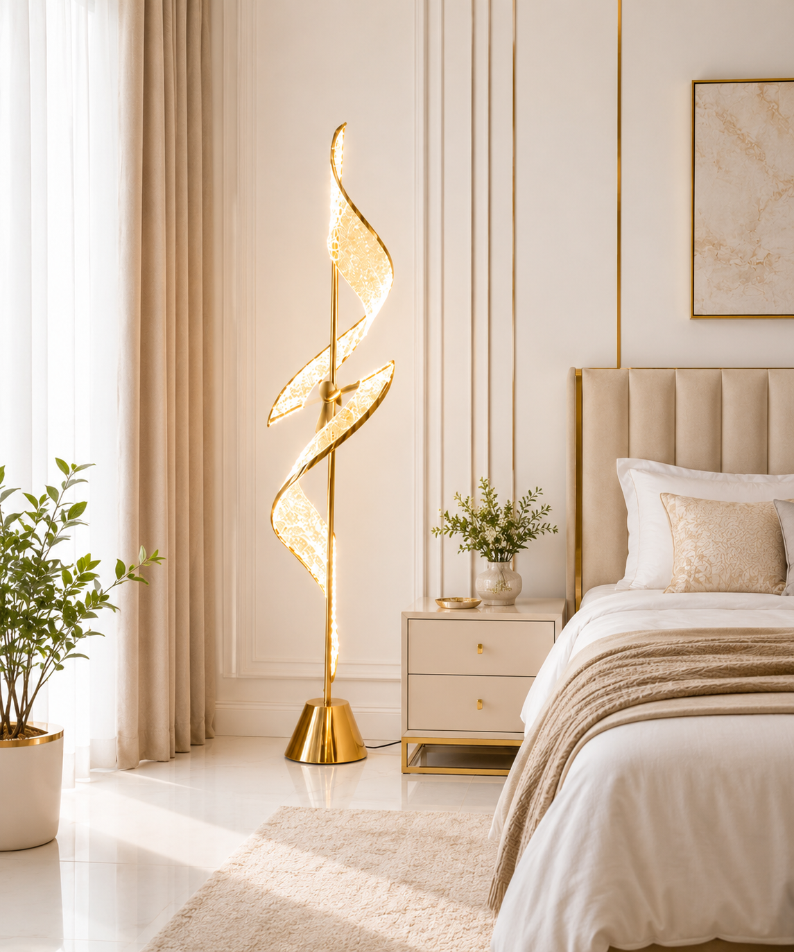 HDC Modern Luxury Crystal Spiral LED Floor Lamp for Bedroom, Living Room