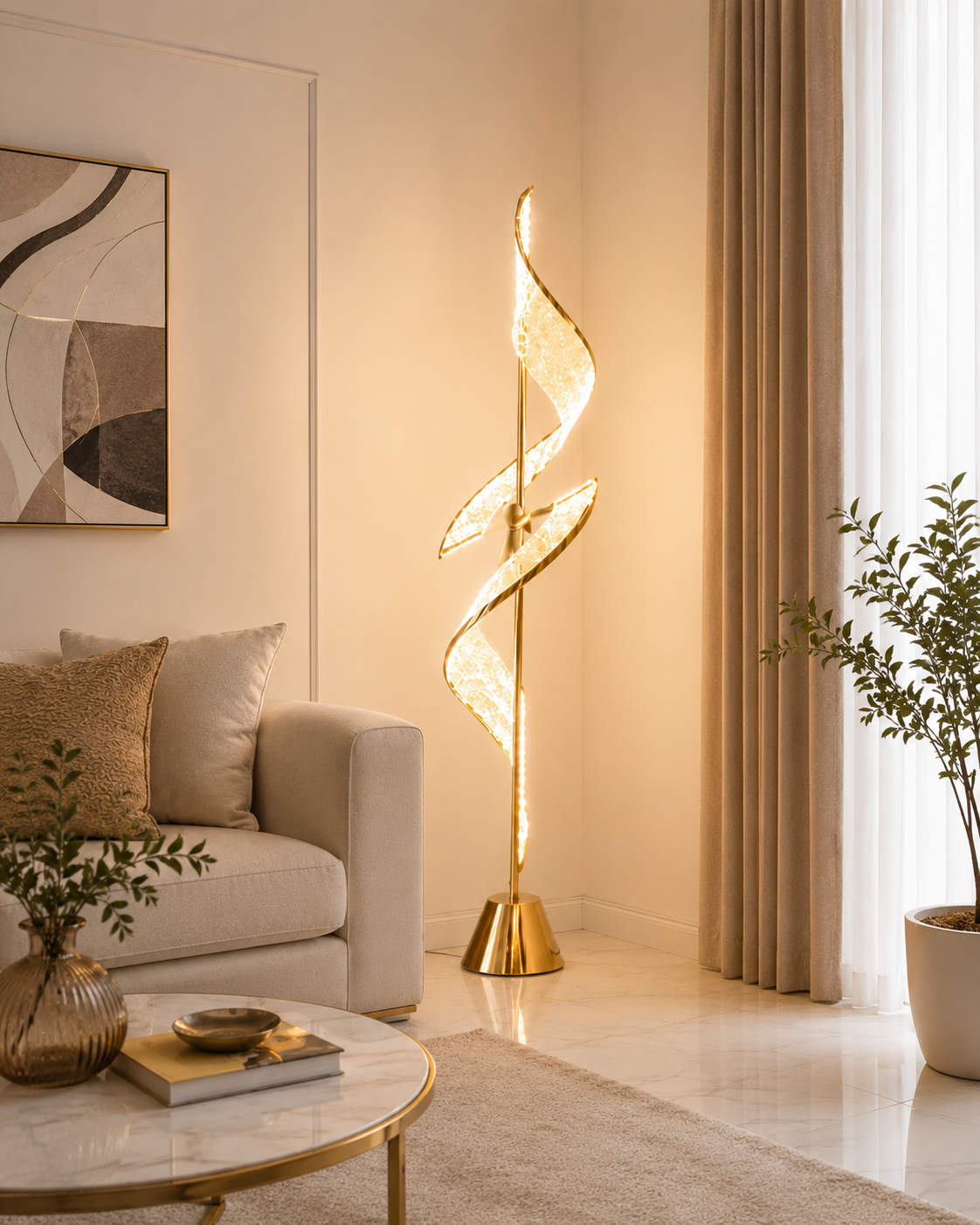 HDC Modern Luxury Crystal Spiral LED Floor Lamp for Bedroom, Living Room