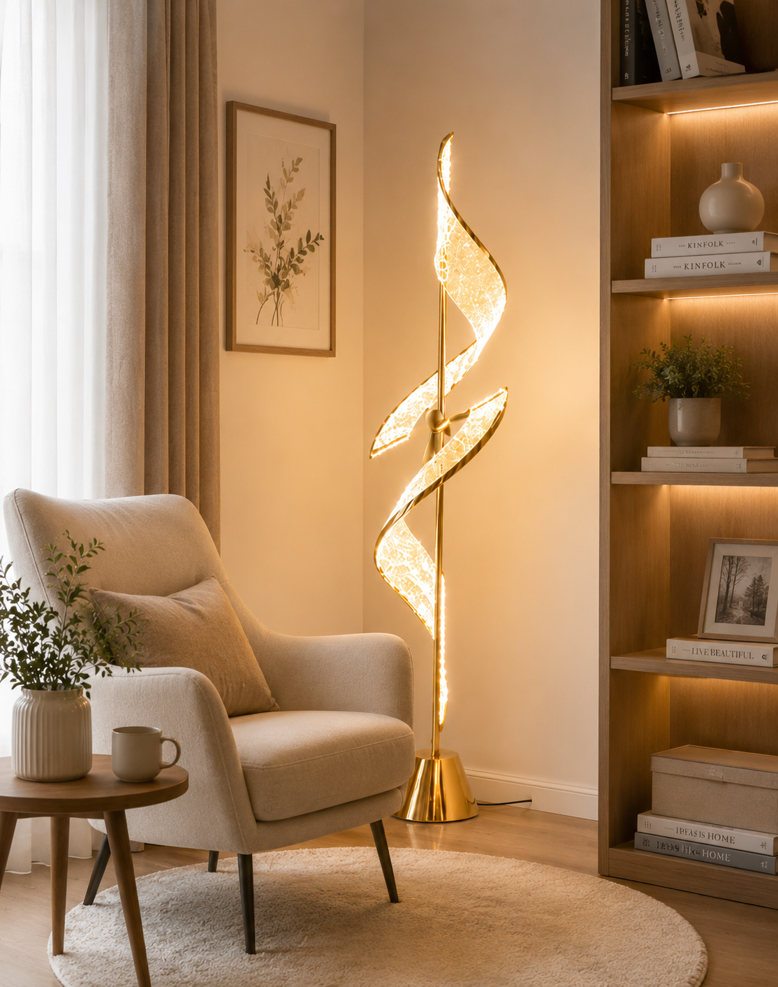 HDC Modern Luxury Crystal Spiral LED Floor Lamp for Bedroom, Living Room