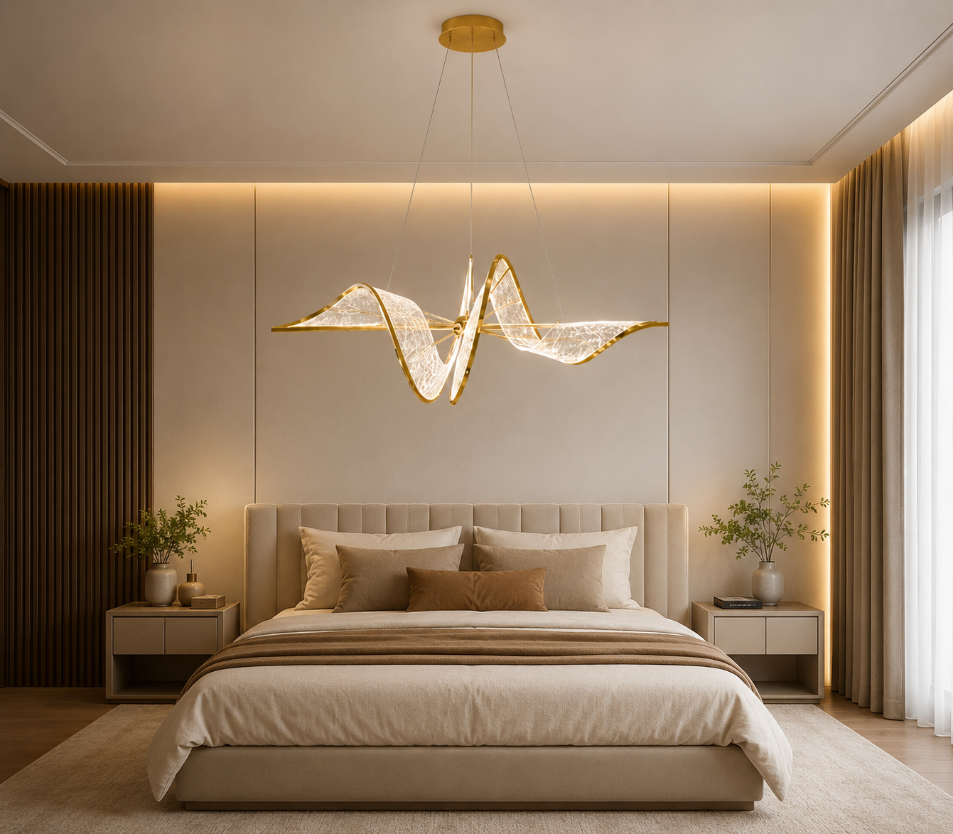 HDC Modern Wave Crystal Chandelier for Bedroom, Living Room
