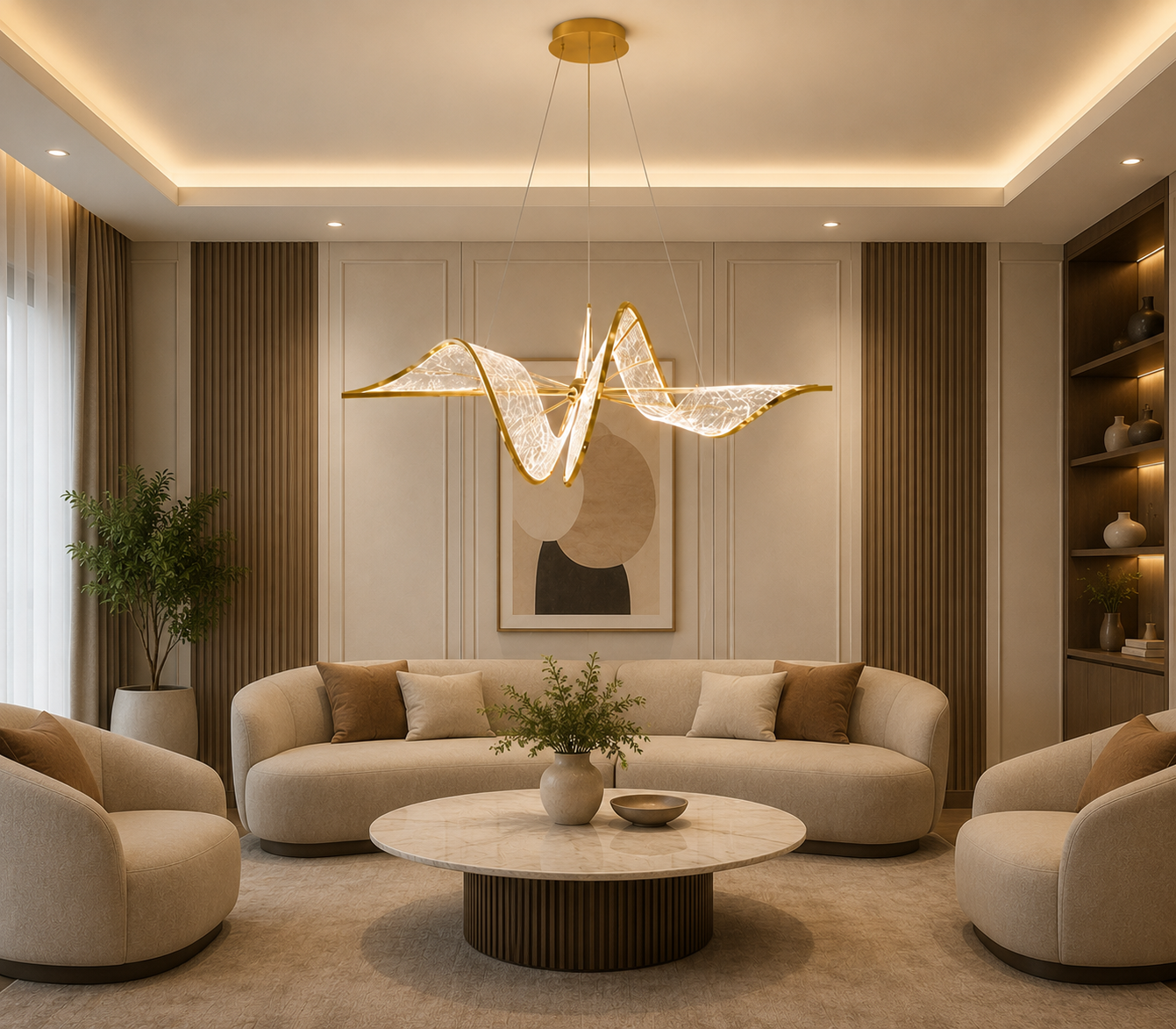 HDC Modern Wave Crystal Chandelier for Bedroom, Living Room