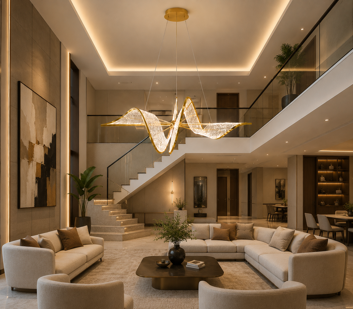 HDC Modern Wave Crystal Chandelier for Bedroom, Living Room