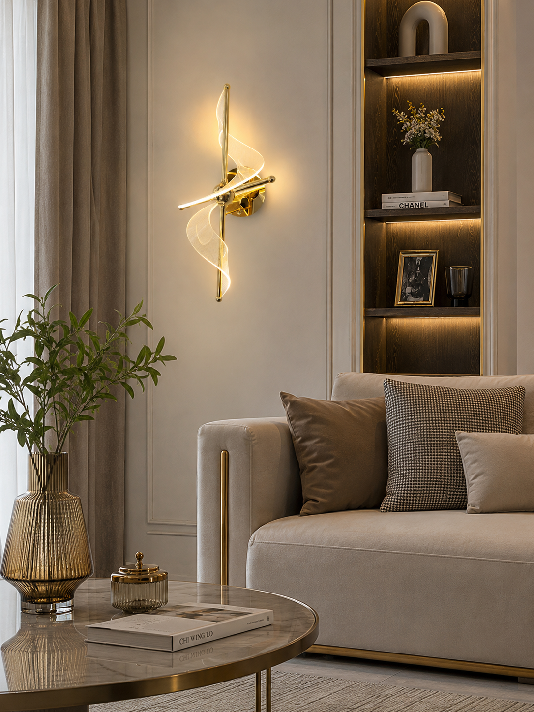 HDC Luxury Gold Spiral LED Wall Light for Bedroom, Living Room