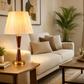 HDC Luxury Wooden Finish Table Lamp with Fabric Shade for Bedside & Living Room Lamp
