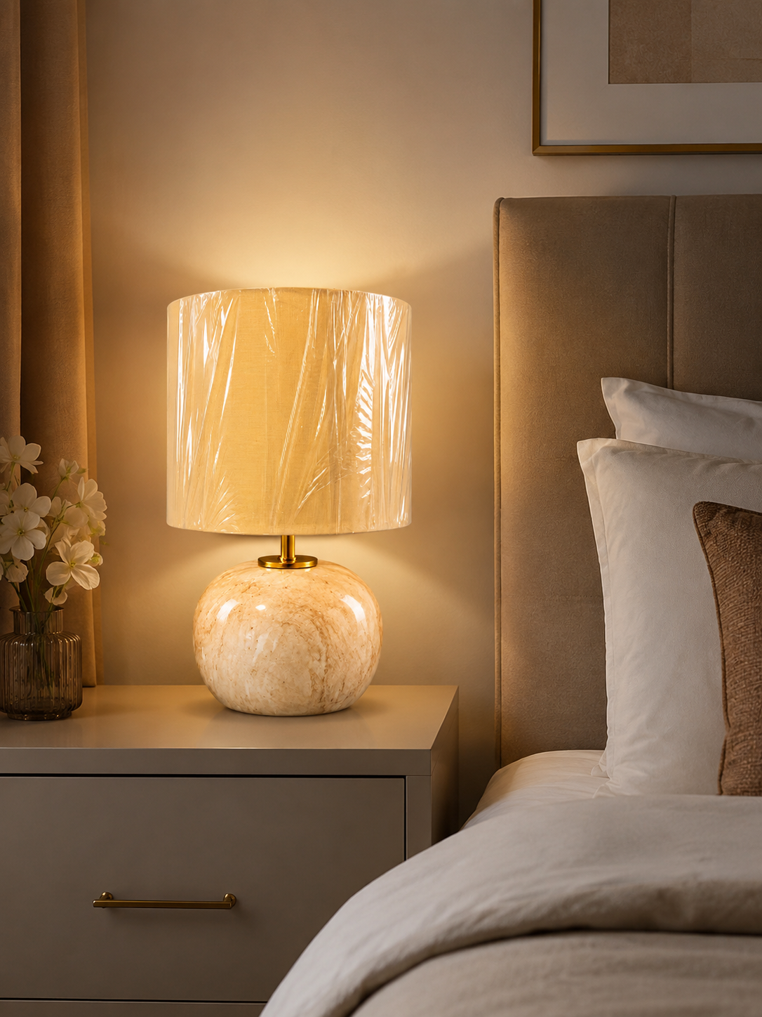 HDC Luxury Marble Base Table Lamp for Bedside Table, Living Room