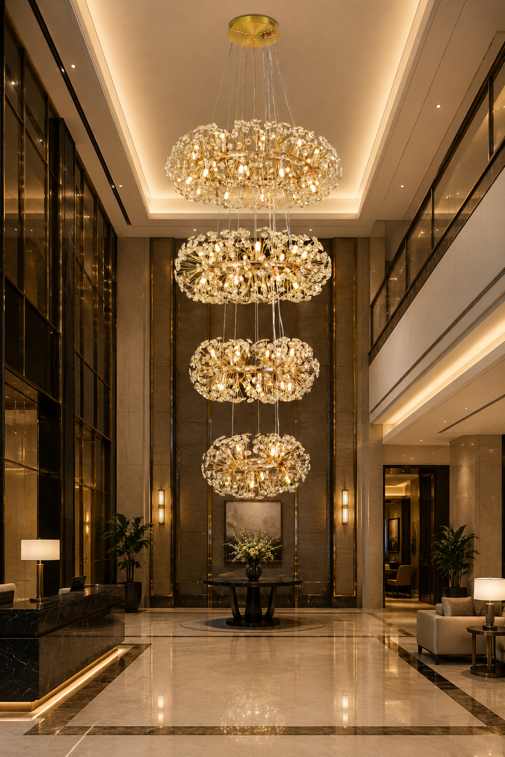HDC 800+700+600+500mm Luxury Crystal Double Height Chandelier for Staircase & Duplex Living Spaces