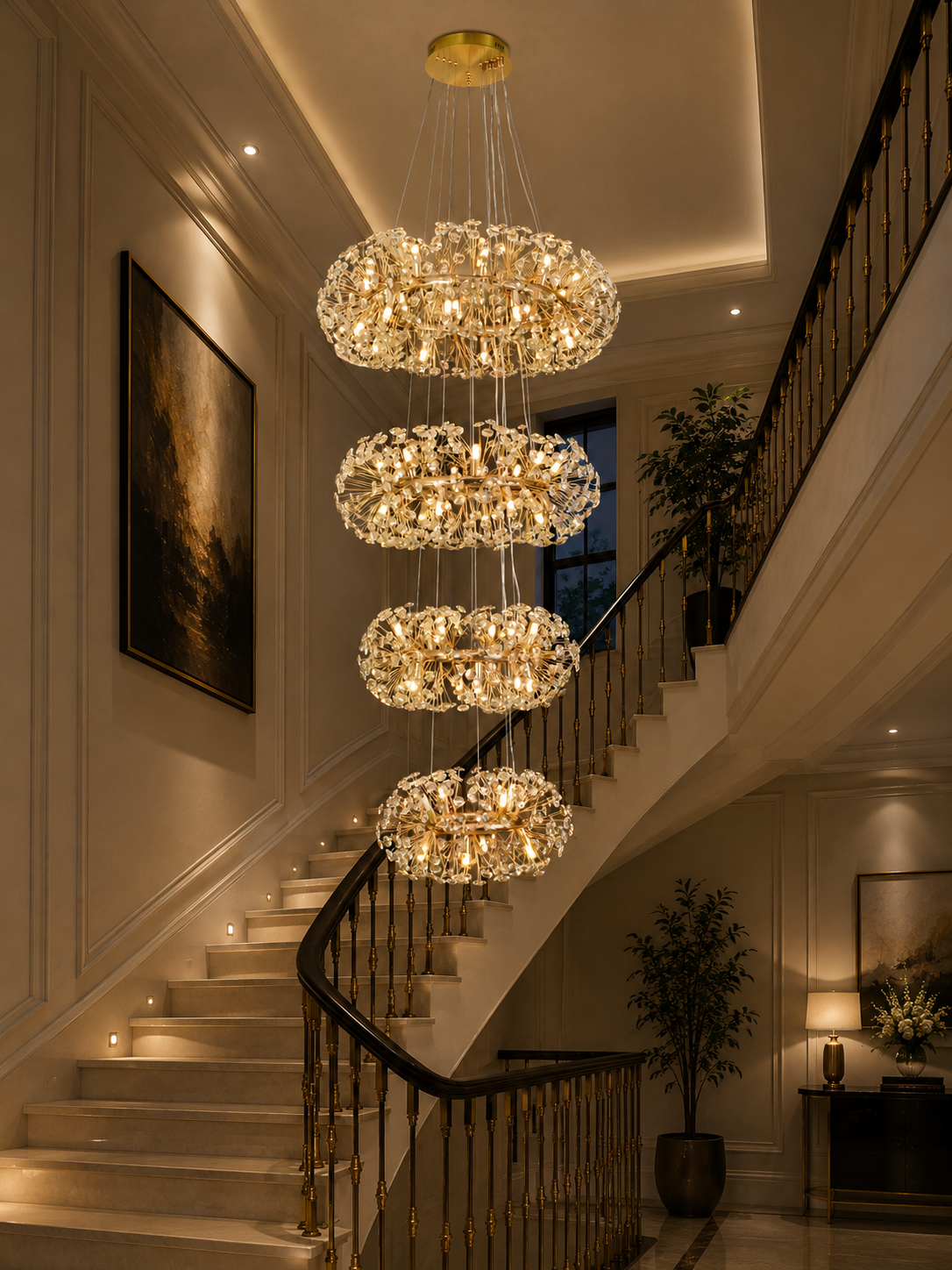 HDC 800+700+600+500mm Luxury Crystal Double Height Chandelier for Staircase & Duplex Living Spaces
