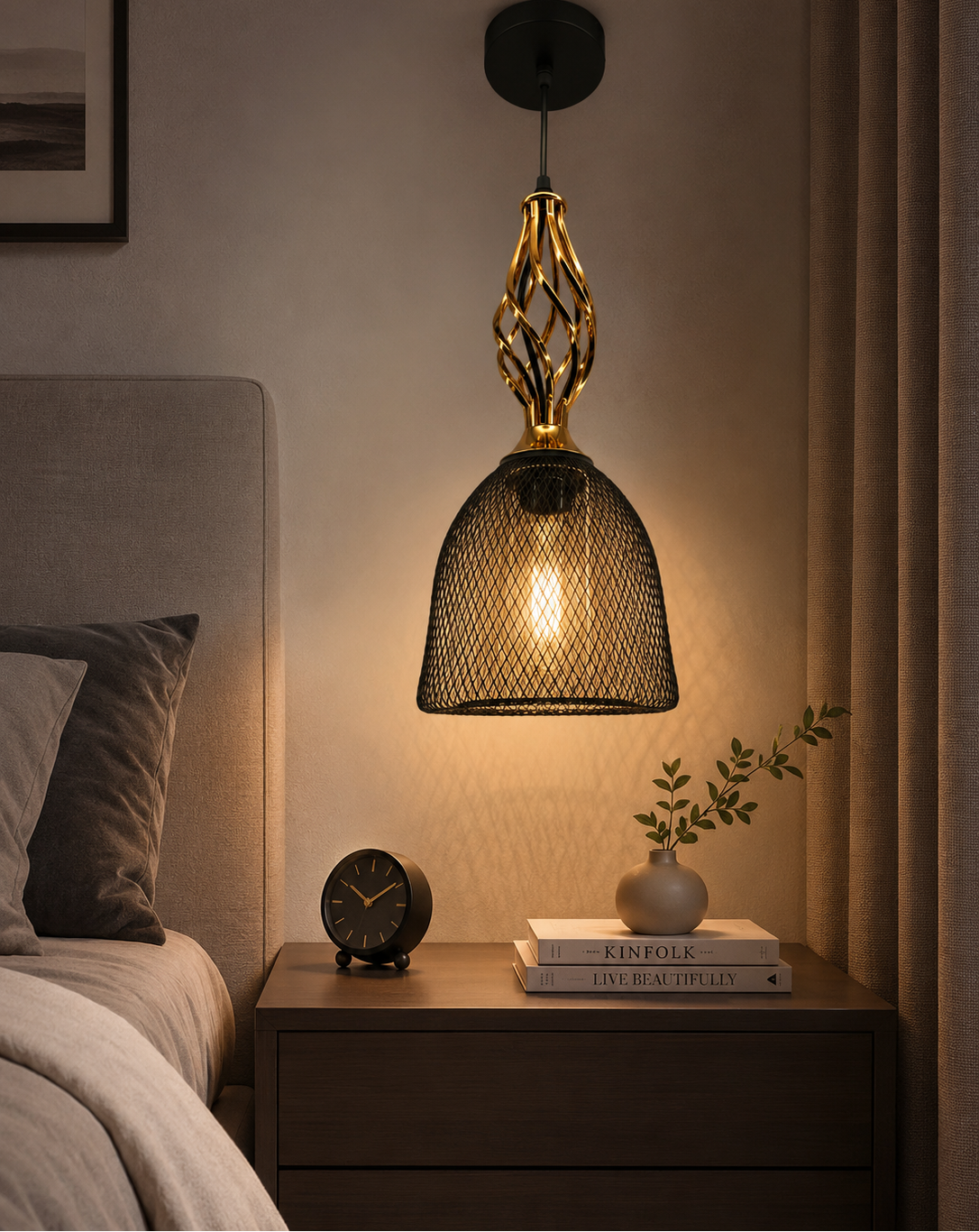 Ojaro Vintage Black Mesh Pendant Light for Bedroom, Living Room