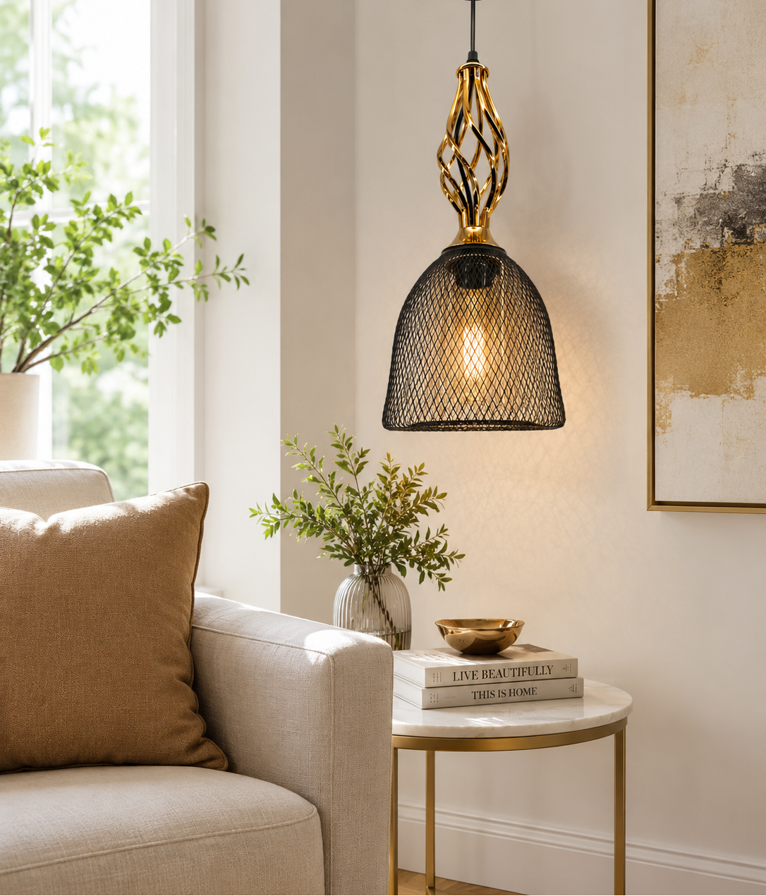 Ojaro Vintage Black Mesh Pendant Light for Bedroom, Living Room