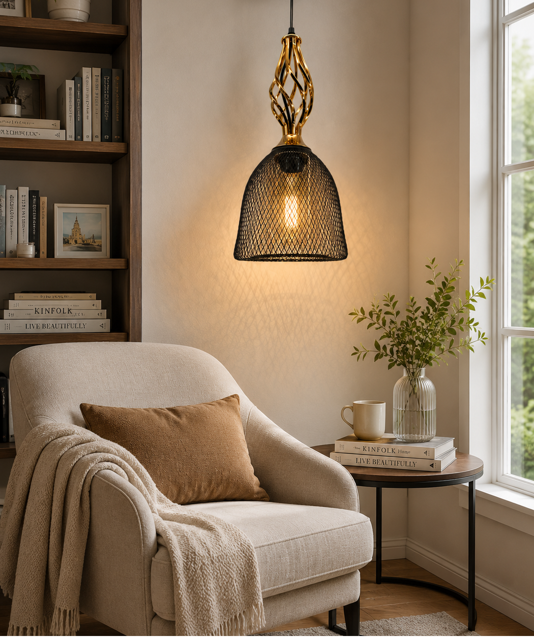 Ojaro Vintage Black Mesh Pendant Light for Bedroom, Living Room