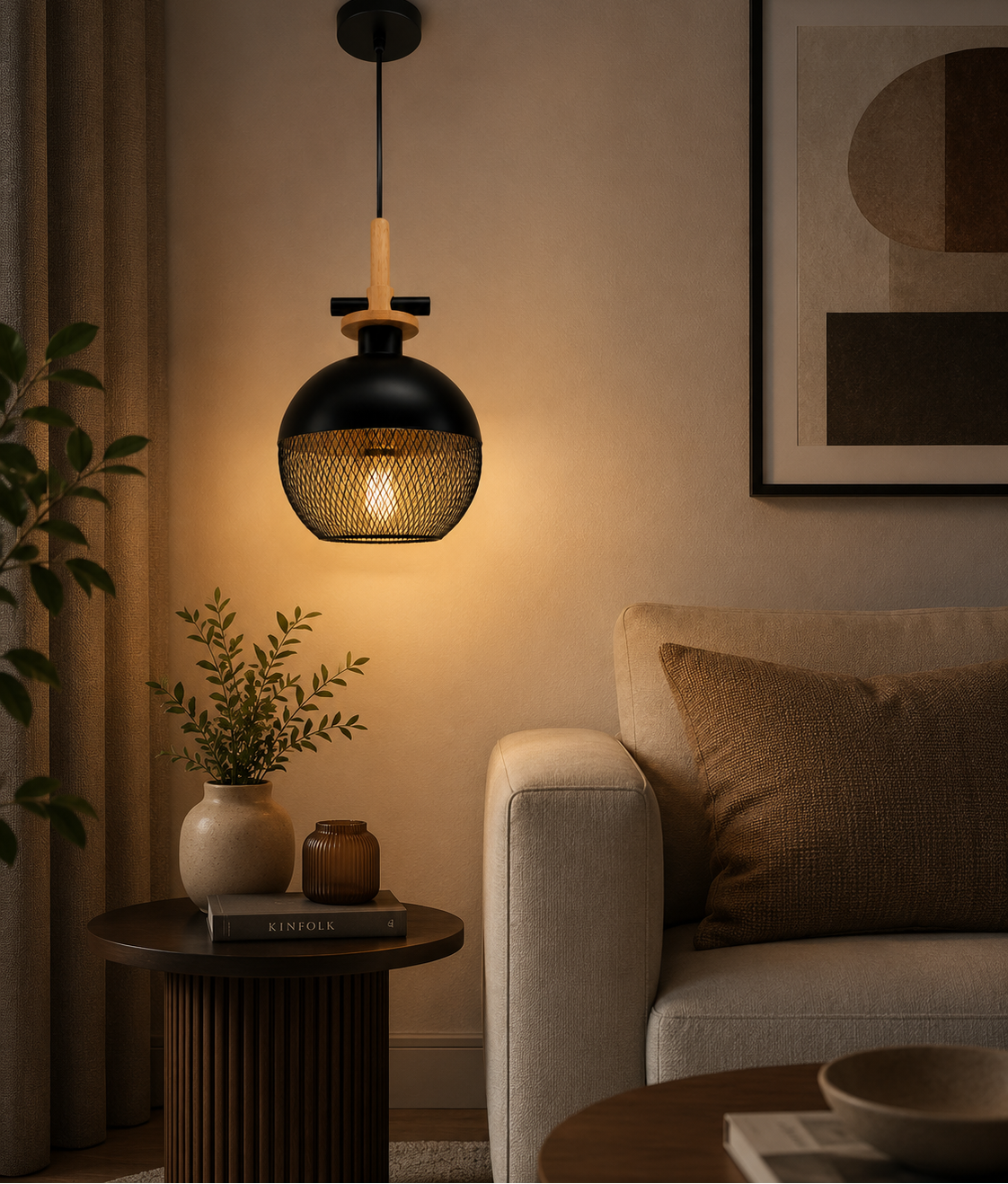 Ojaro Modern Industrial Mesh Pendant Light for Bedroom, Living Room