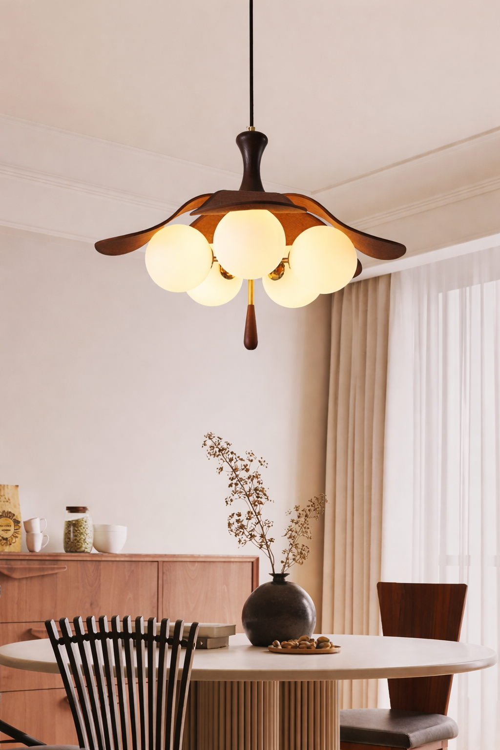 HDC 5 Lights Luxury Rattan Magic Bean Chandelier Pendant Light for Cafe, Dining