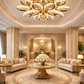 HDC 10+5 Luxury Golden Floral Ring LED Ceiling Chandelier Light for Living Room