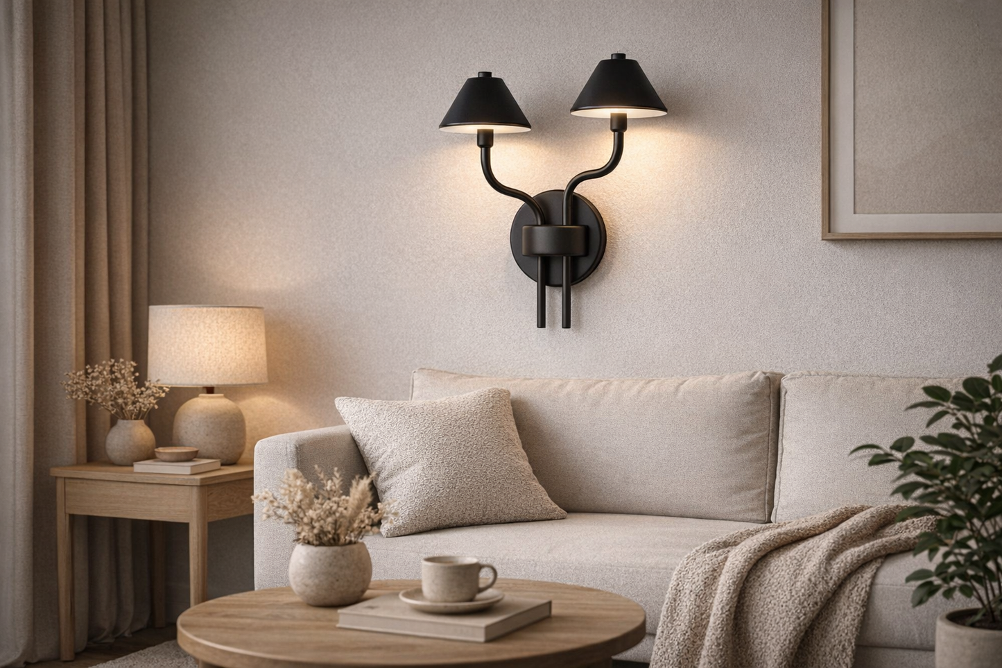 HDC Black 12 Watt Luxury Dual Arm Wall Light for Bedroom, Living Room