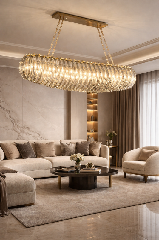 HDC 1200mm Luxury Smoke Glass Linear Chandelier Pendant Light For Living Room, Dining