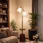 HDC Luxury Dual Petal Shade Floor Lamp with Wooden Base & Side Table