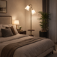 HDC Luxury Dual Petal Shade Floor Lamp with Wooden Base & Side Table