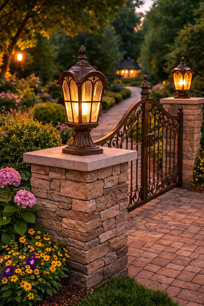 HDC Luxury Black/Coffee/Gold Outdoor Garden Gate Light for Garden Pillars